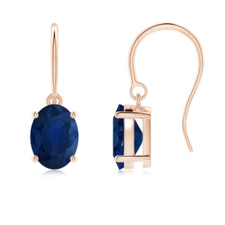 8x6mm AA Oval Blue Sapphire Solitaire Drop Earrings in Rose Gold