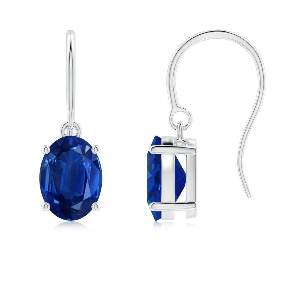 8x6mm AAA Oval Blue Sapphire Solitaire Drop Earrings in P950 Platinum 