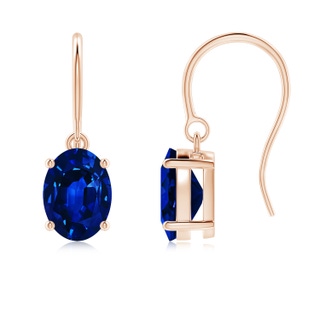 8x6mm AAAA Oval Blue Sapphire Solitaire Drop Earrings in Rose Gold