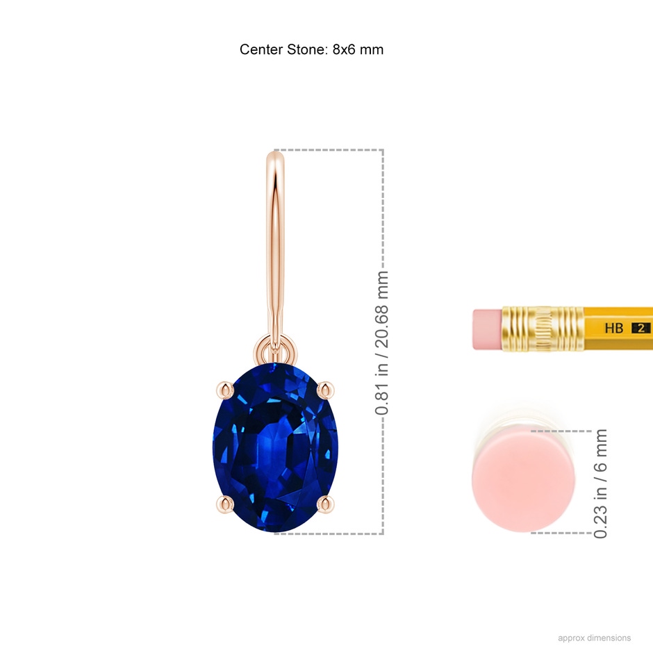 8x6mm AAAA Oval Blue Sapphire Solitaire Drop Earrings in Rose Gold ruler