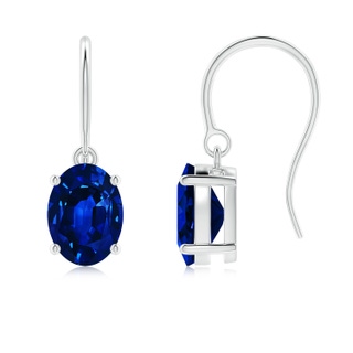 8x6mm Lab-Grown Oval Blue Sapphire Solitaire Drop Earrings in White Gold