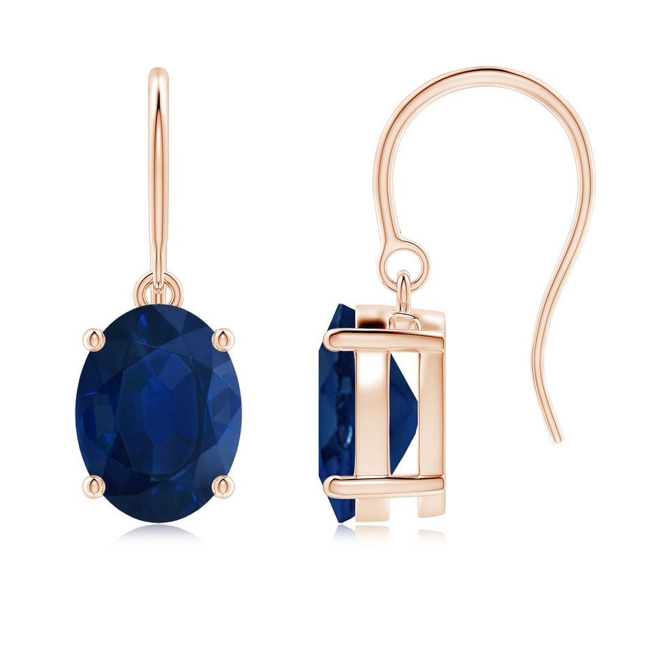 9x7mm AA Oval Blue Sapphire Solitaire Drop Earrings in Rose Gold 