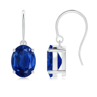 9x7mm AAA Oval Blue Sapphire Solitaire Drop Earrings in P950 Platinum