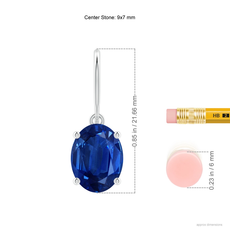 9x7mm AAA Oval Blue Sapphire Solitaire Drop Earrings in P950 Platinum ruler