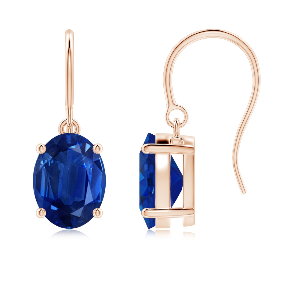 9x7mm AAA Oval Blue Sapphire Solitaire Drop Earrings in Rose Gold 