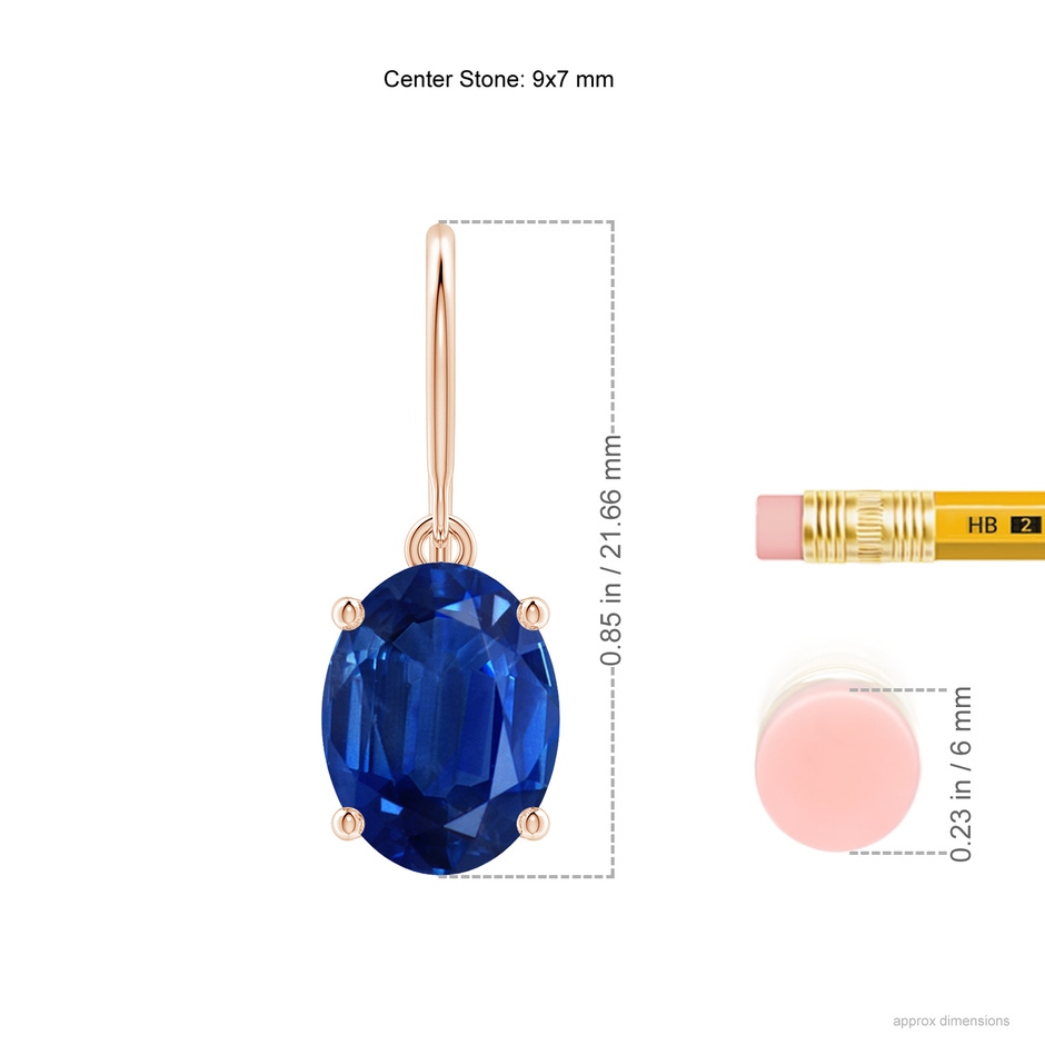 9x7mm AAA Oval Blue Sapphire Solitaire Drop Earrings in Rose Gold ruler
