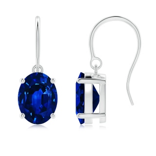 9x7mm Lab-Grown Oval Blue Sapphire Solitaire Drop Earrings in P950 Platinum