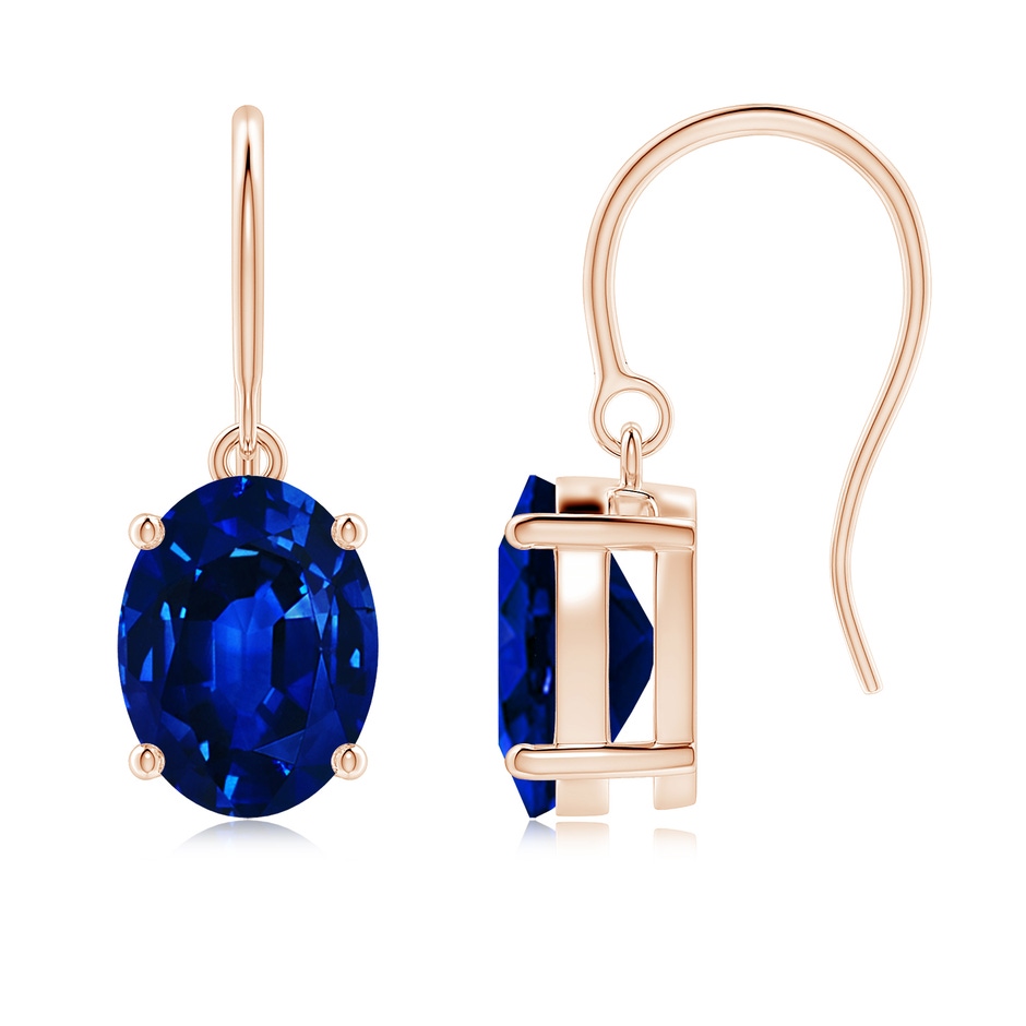 9x7mm AAAA Oval Blue Sapphire Solitaire Drop Earrings in Rose Gold 