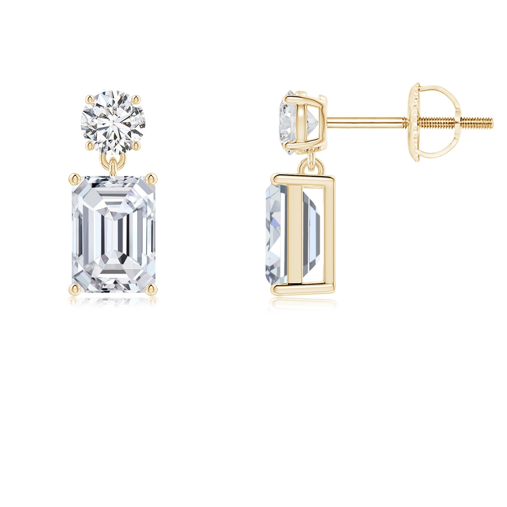 6.5x4.5mm HSI2 Emerald-Cut Diamond Drop Earrings in Yellow Gold