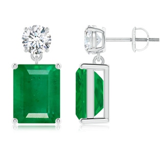 10x8mm AA Emerald-Cut Emerald Drop Earrings with Diamond in P950 Platinum