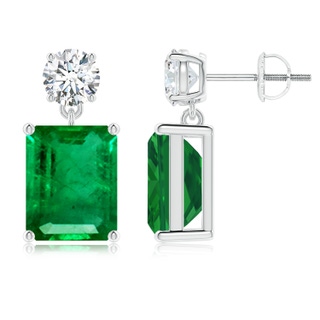 10x8mm AAA Emerald-Cut Emerald Drop Earrings with Diamond in P950 Platinum
