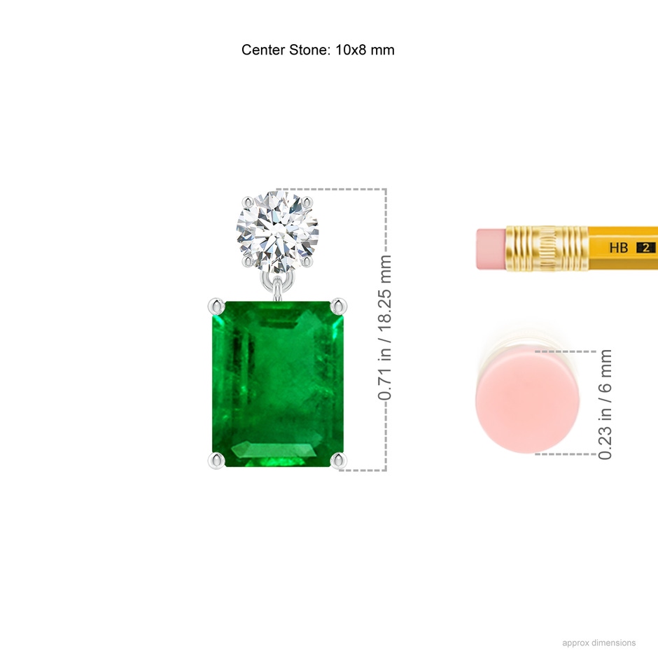 10x8mm AAAA Emerald-Cut Emerald Drop Earrings with Diamond in P950 Platinum ruler