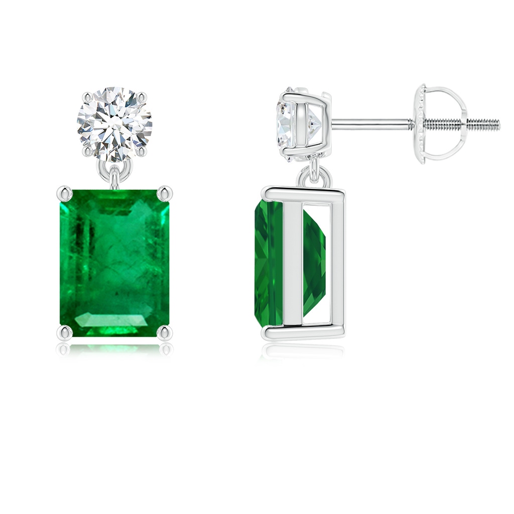 8x6mm AAA Emerald-Cut Emerald Drop Earrings with Diamond in White Gold