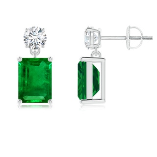 8x6mm AAAA Emerald-Cut Emerald Drop Earrings with Diamond in P950 Platinum