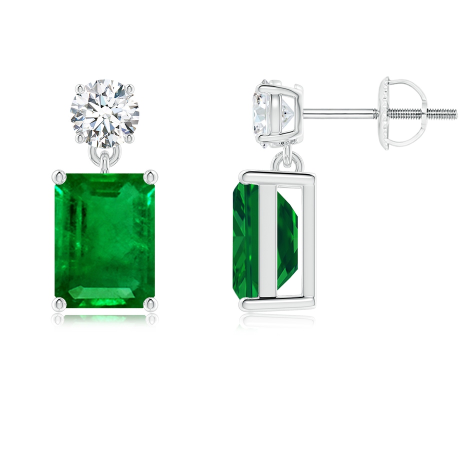8x6mm AAAA Emerald-Cut Emerald Drop Earrings with Diamond in P950 Platinum 