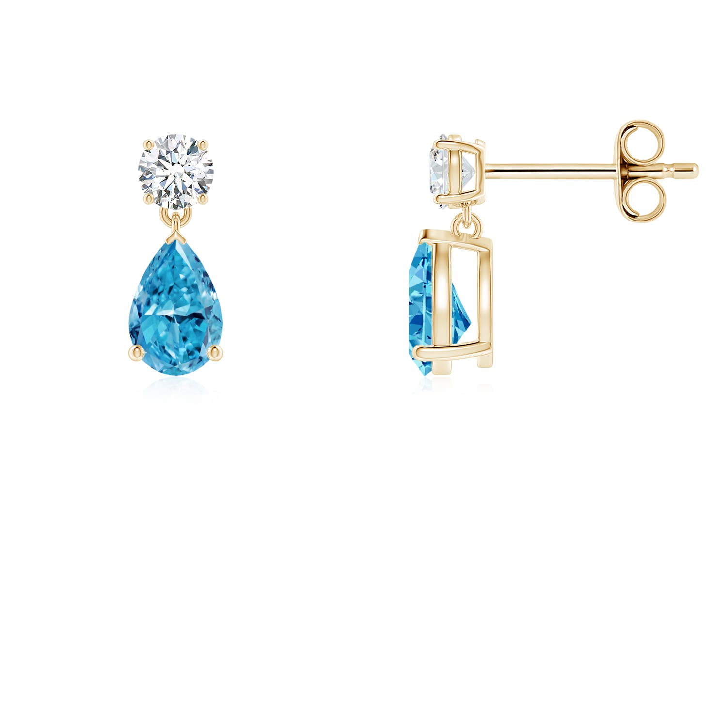 Angara 1.03 CTW Pear-Shaped Fancy Intense Blue Diamond Drop Earrings in 18K Yellow Gold