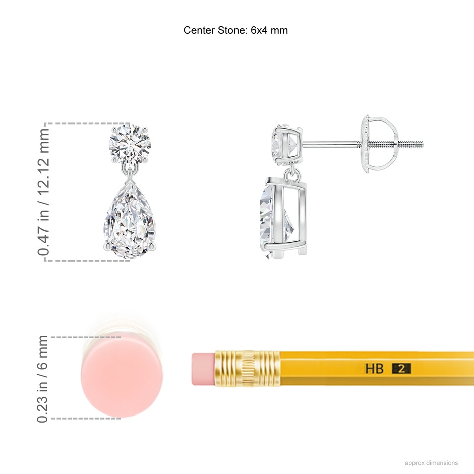 6x4mm HSI2 Pear-Shaped Diamond Drop Earrings in 18K White Gold ruler