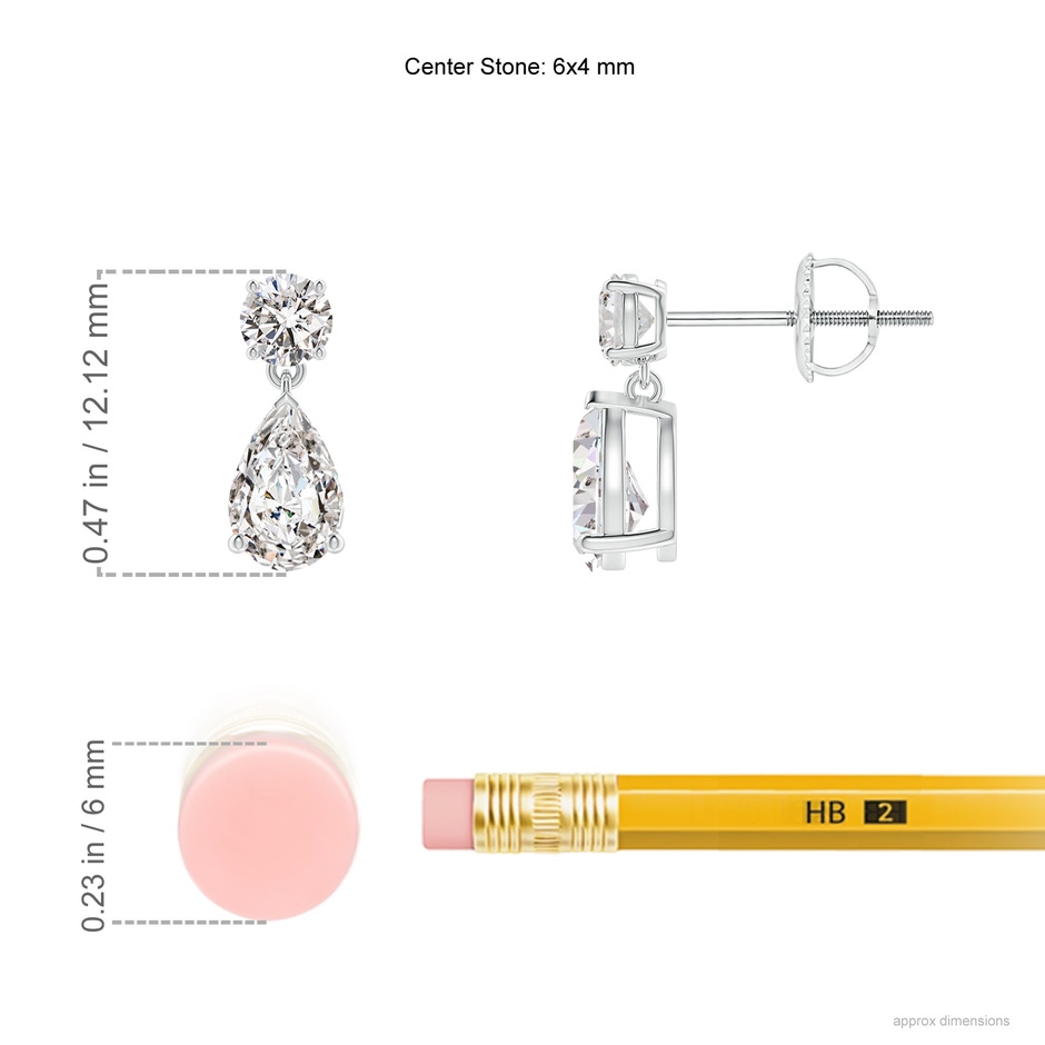 6x4mm IJI1I2 Pear-Shaped Diamond Drop Earrings in White Gold ruler
