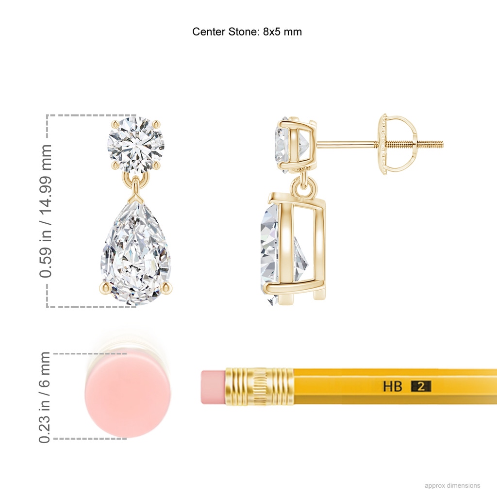 8x5mm HSI2 Pear-Shaped Diamond Drop Earrings in Yellow Gold ruler