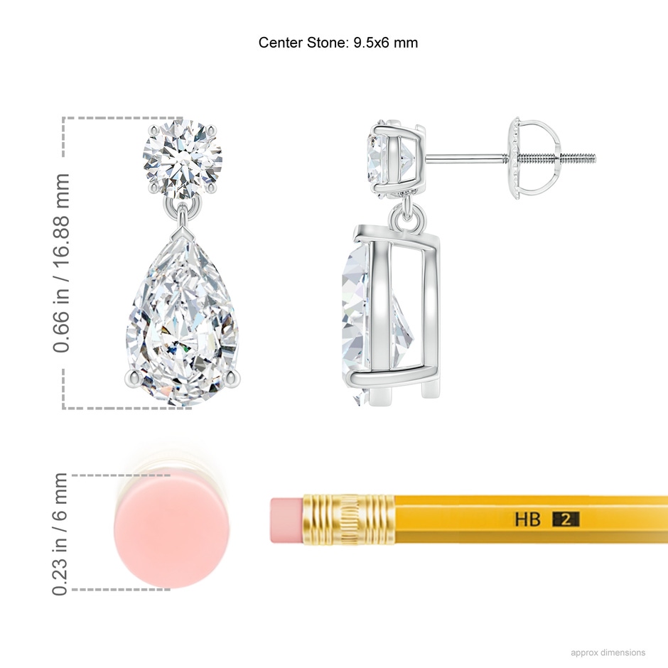 9.5x6mm GVS2 Pear-Shaped Diamond Drop Earrings in P950 Platinum ruler