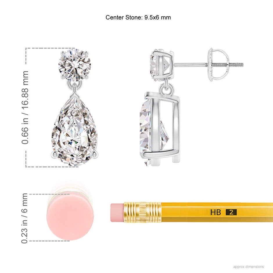 9.5x6mm IJI1I2 Pear-Shaped Diamond Drop Earrings in P950 Platinum ruler