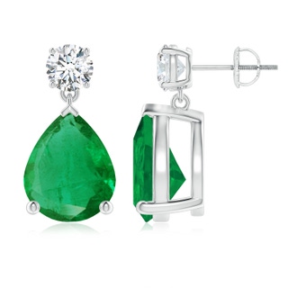 12x10mm AA Pear-Shaped Emerald Drop Earrings with Diamond in P950 Platinum