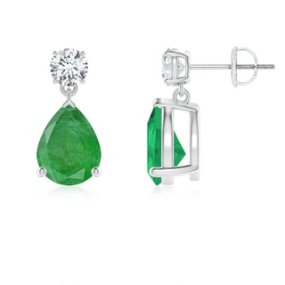9x7mm A Pear-Shaped Emerald Drop Earrings with Diamond in P950 Platinum