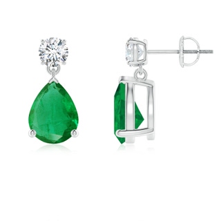 9x7mm AA Pear-Shaped Emerald Drop Earrings with Diamond in P950 Platinum