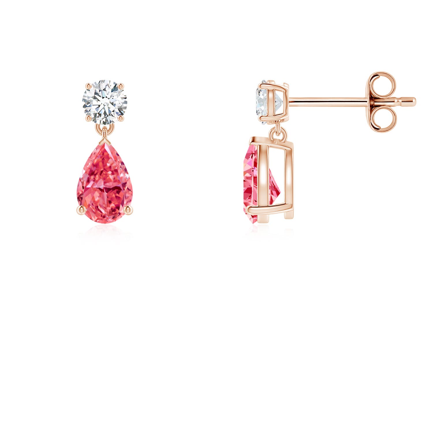 Angara 1.03 CTW Pear-Shaped Fancy Intense Pink Diamond Drop Earrings in 18K Rose Gold