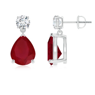 10x8mm AA Pear-Shaped Ruby Drop Earrings with Diamond in P950 Platinum