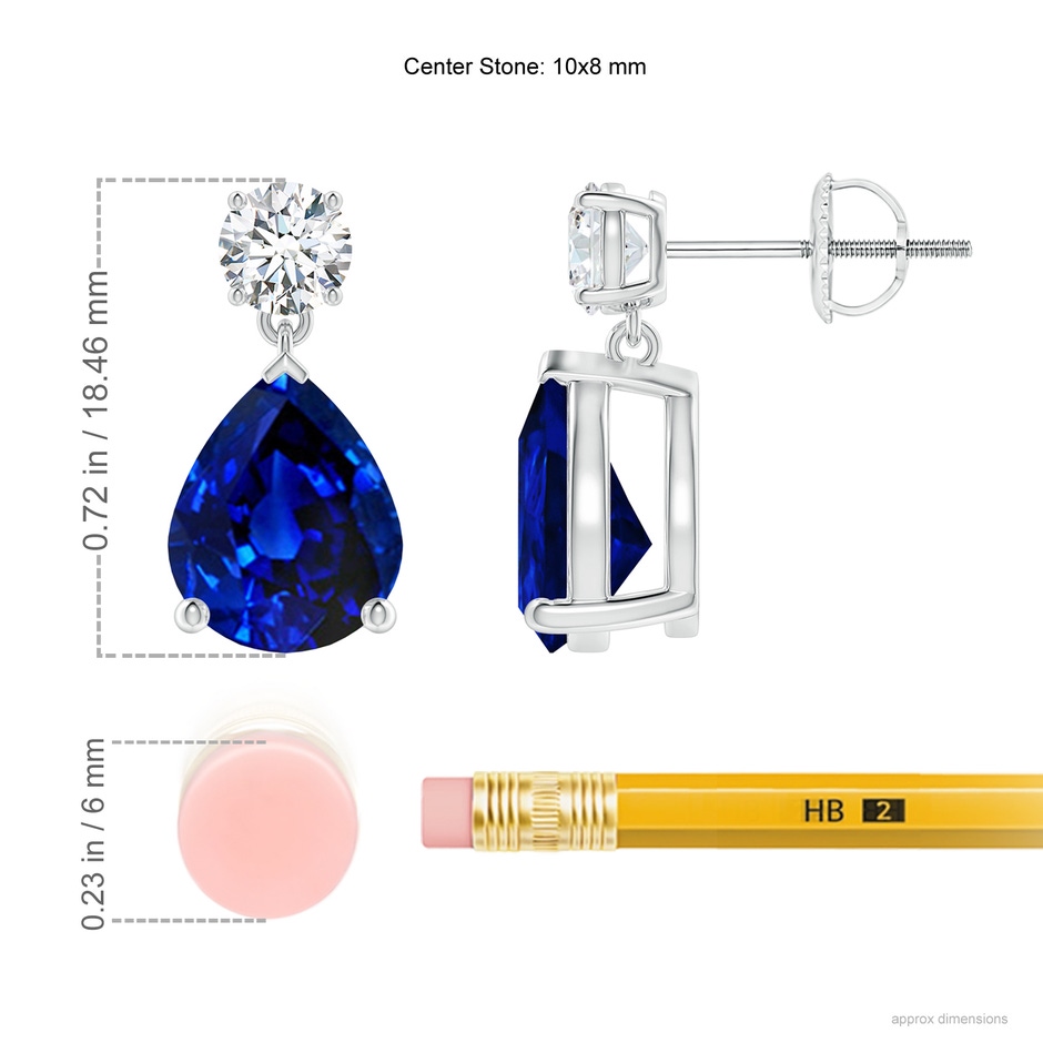 10x8mm Lab-Grown Pear-Shaped Blue Sapphire Drop Earrings with Diamond in P950 Platinum ruler