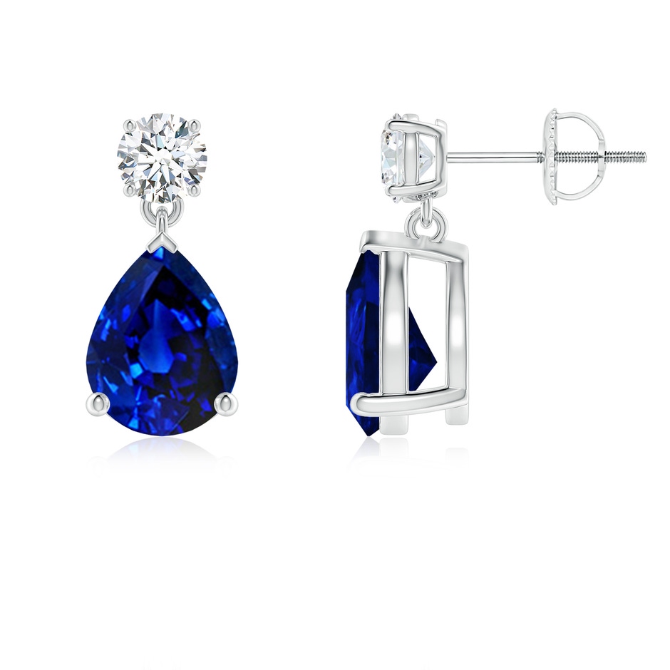 9x7mm Lab-Grown Pear-Shaped Blue Sapphire Drop Earrings with Diamond in P950 Platinum 