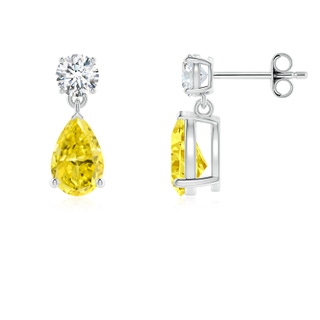 8x5mm AAAA Pear-Shaped Fancy Intense Yellow Diamond Drop Earrings in P950 Platinum