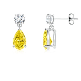 8x5mm AAAA Pear-Shaped Fancy Intense Yellow Diamond Drop Earrings in White Gold