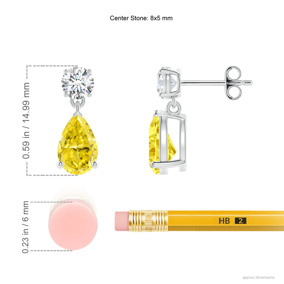 8x5mm AAAA Pear-Shaped Fancy Intense Yellow Diamond Drop Earrings in White Gold ruler