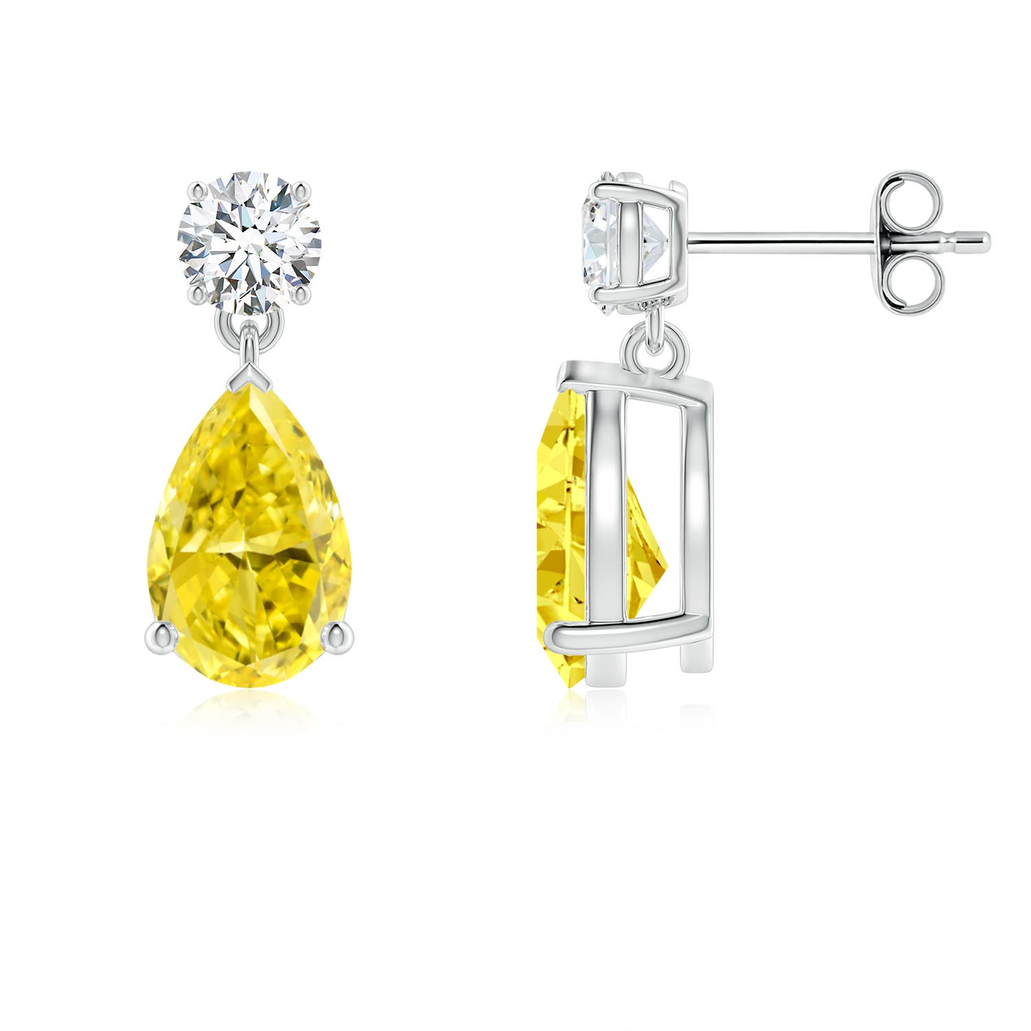 Angara 3.04 CTW Pear-Shaped Fancy Intense Yellow Diamond Drop Earrings in 18K White Gold