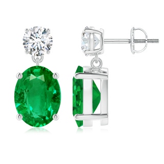 10x8mm AAA Oval Emerald Drop Earrings with Diamond in P950 Platinum