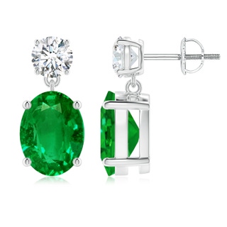 10x8mm AAAA Oval Emerald Drop Earrings with Diamond in P950 Platinum