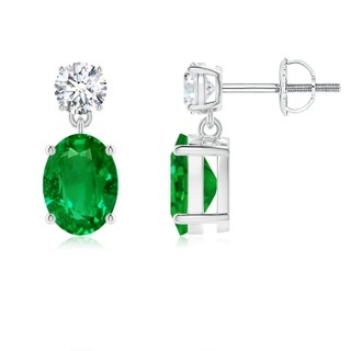 8x6mm AAAA Oval Emerald Drop Earrings with Diamond in P950 Platinum