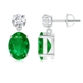 9x7mm AAAA Oval Emerald Drop Earrings with Diamond in P950 Platinum