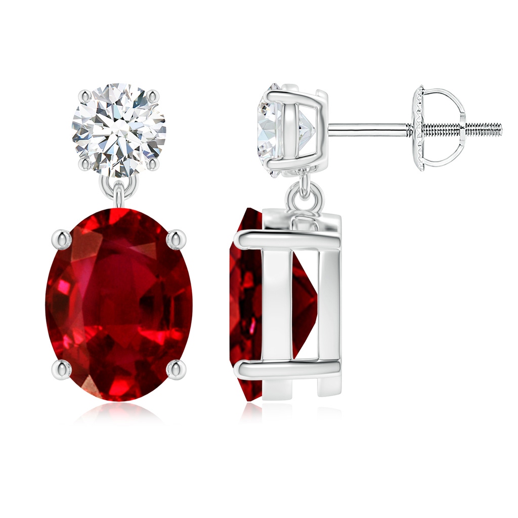 10x8mm AAAA Oval Ruby Drop Earrings with Diamond in P950 Platinum