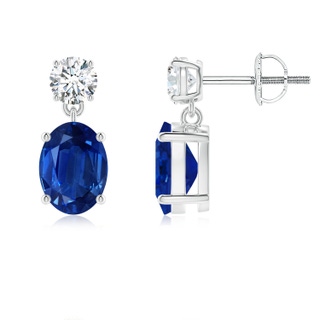 8x6mm AAA Oval Blue Sapphire Drop Earrings with Diamond in P950 Platinum