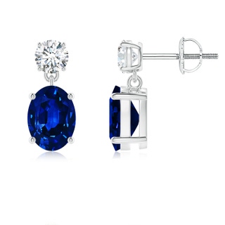 8x6mm AAAA Oval Blue Sapphire Drop Earrings with Diamond in P950 Platinum