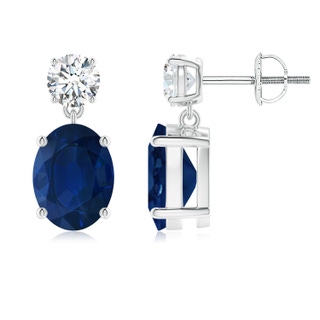 9x7mm AA Oval Blue Sapphire Drop Earrings with Diamond in P950 Platinum