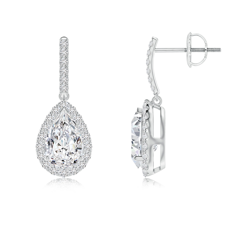 8x5mm HSI2 Pear-Shaped Diamond Halo Dangle Earrings in White Gold