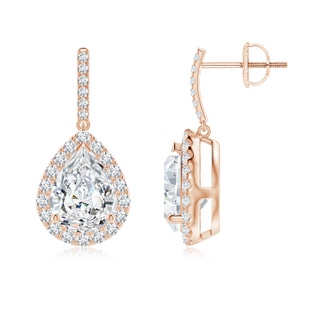 9.5x6mm GVS2 Pear-Shaped Diamond Halo Dangle Earrings in Rose Gold