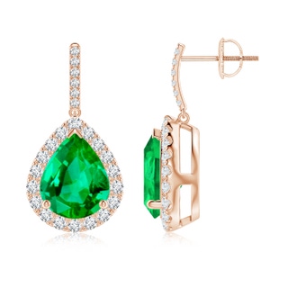 10x8mm AAA Pear-Shaped Emerald Halo Dangle Earrings in Rose Gold