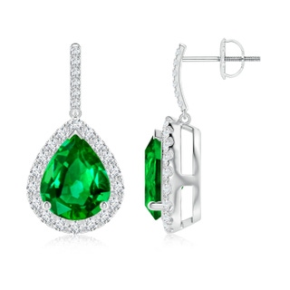 10x8mm AAAA Pear-Shaped Emerald Halo Dangle Earrings in P950 Platinum