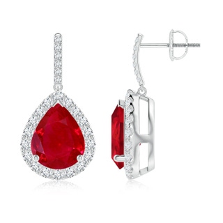 10x8mm AAA Pear-Shaped Ruby Halo Dangle Earrings in P950 Platinum