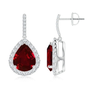 10x8mm AAAA Pear-Shaped Ruby Halo Dangle Earrings in P950 Platinum